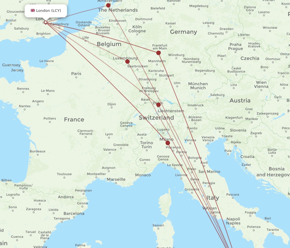 CTA to LCY flights and routes map