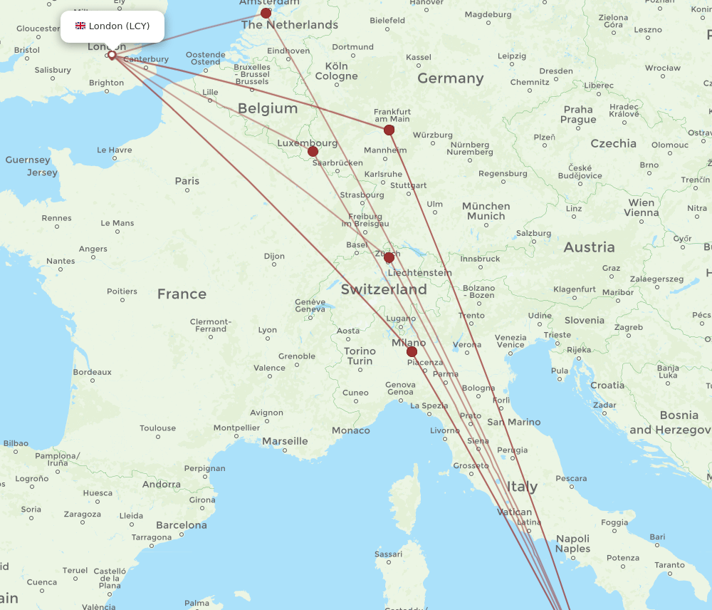 CTA to LCY flights and routes map