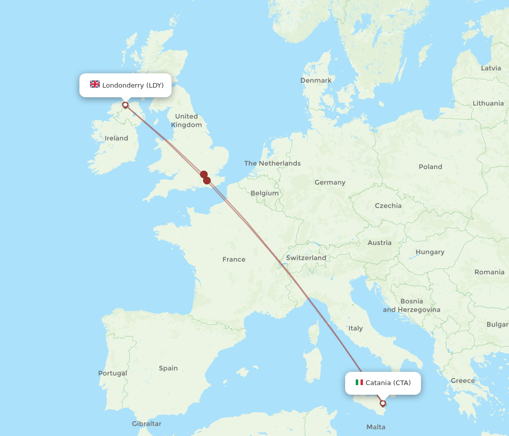 Catania - Derry route map and flight paths