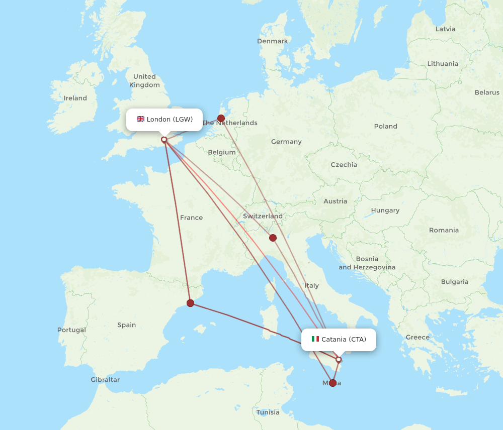 CTA to LGW flights and routes map