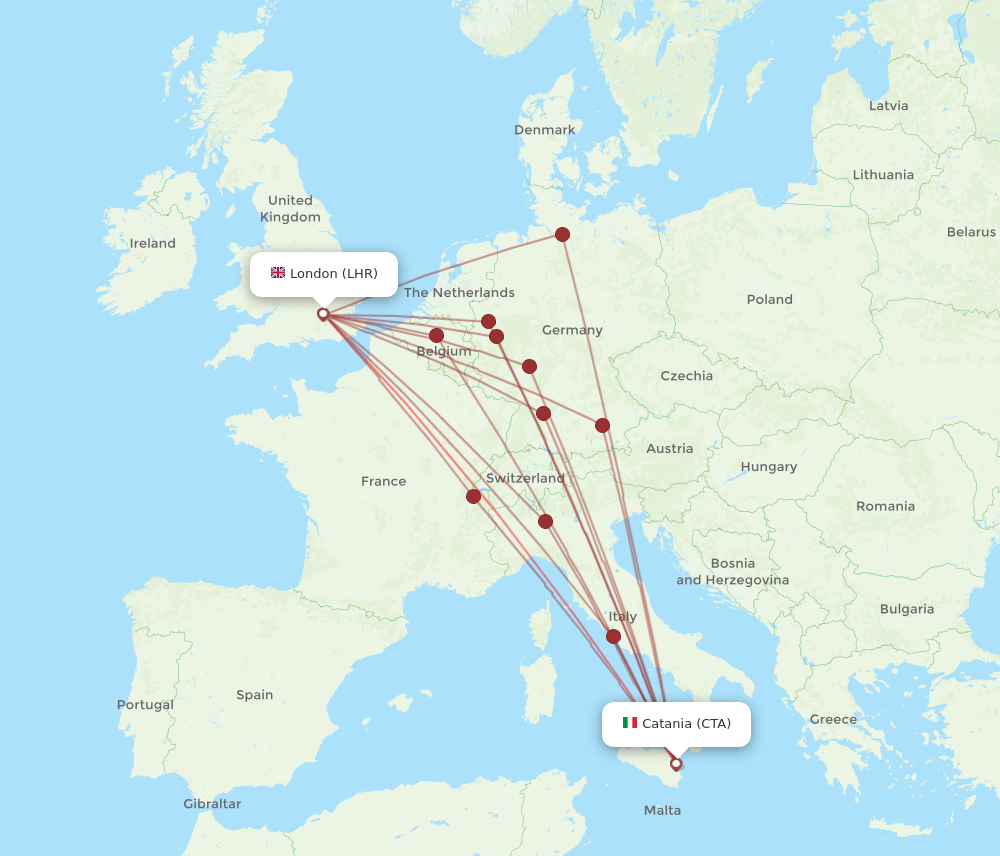 CTA to LHR flights and routes map