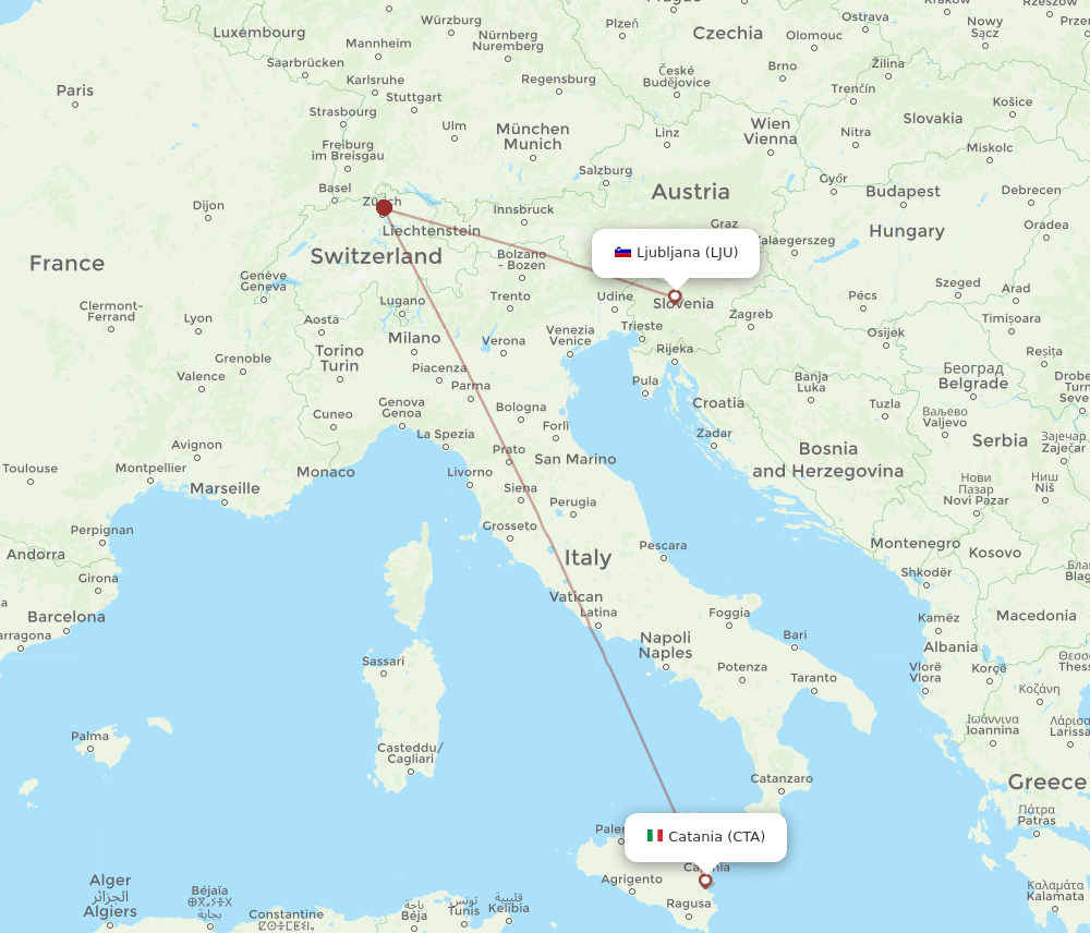CTA to LJU flights and routes map