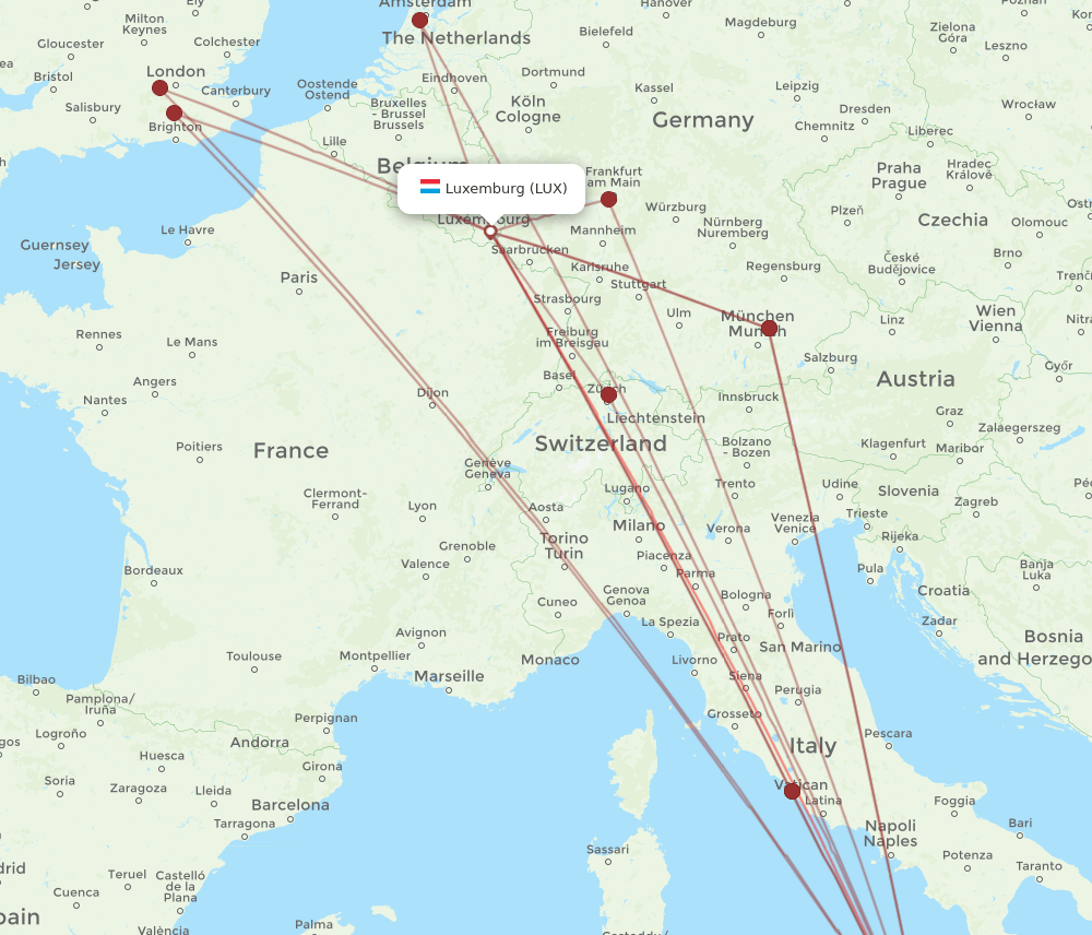 CTA to LUX flights and routes map