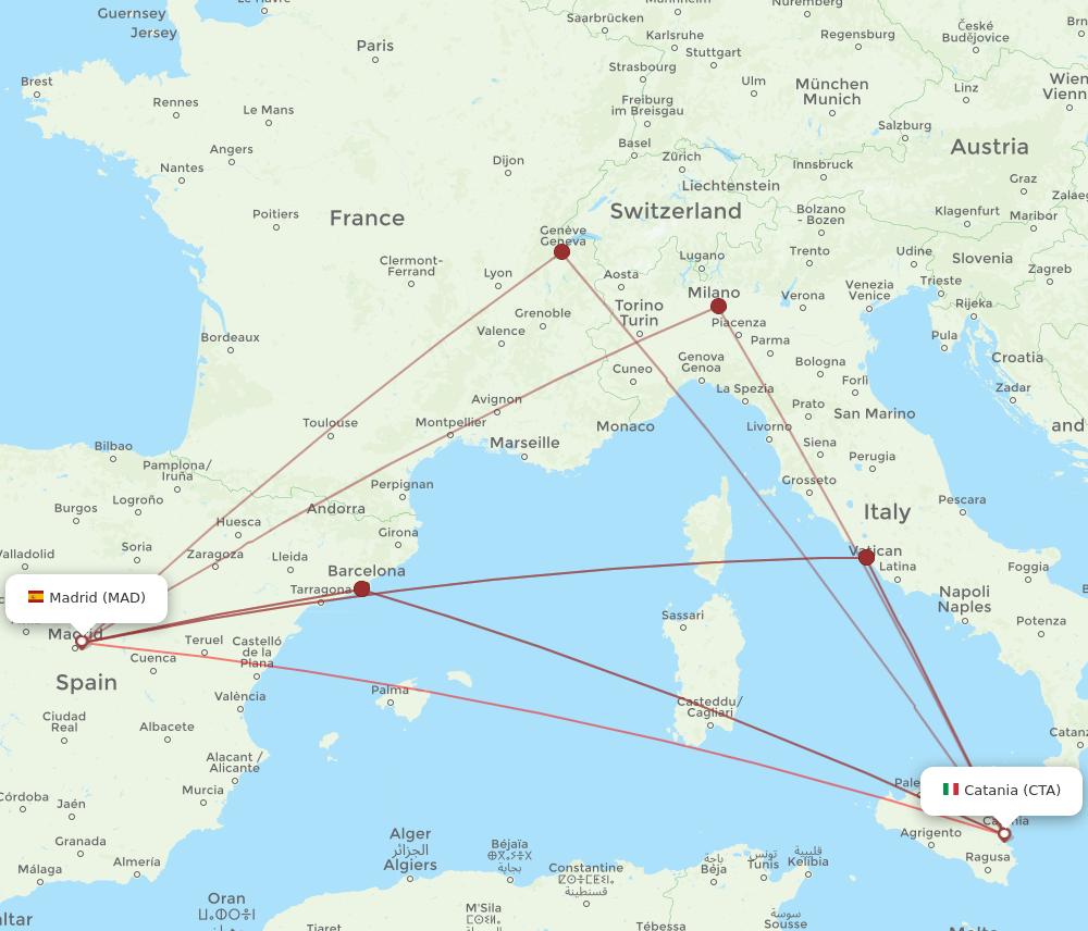 CTA-MAD flight routes