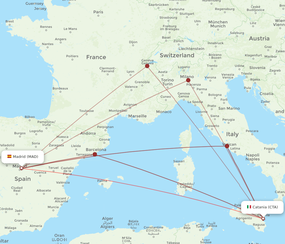 CTA to MAD flights and routes map