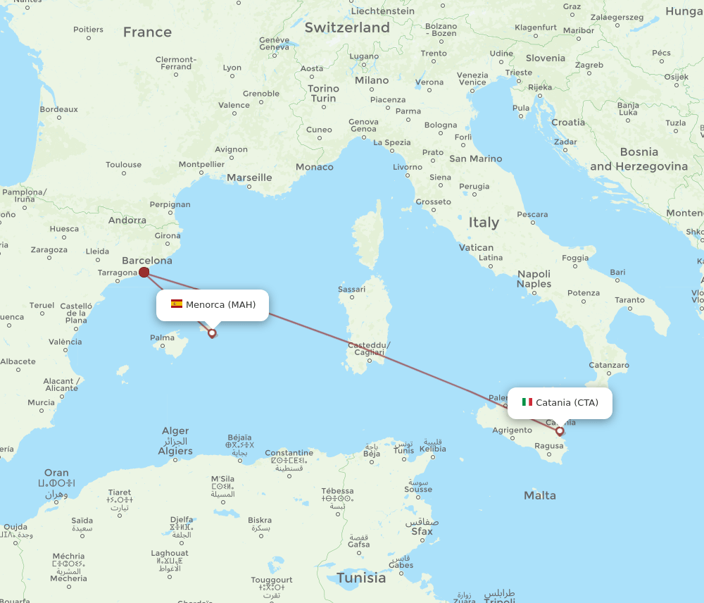 CTA to MAH flights and routes map