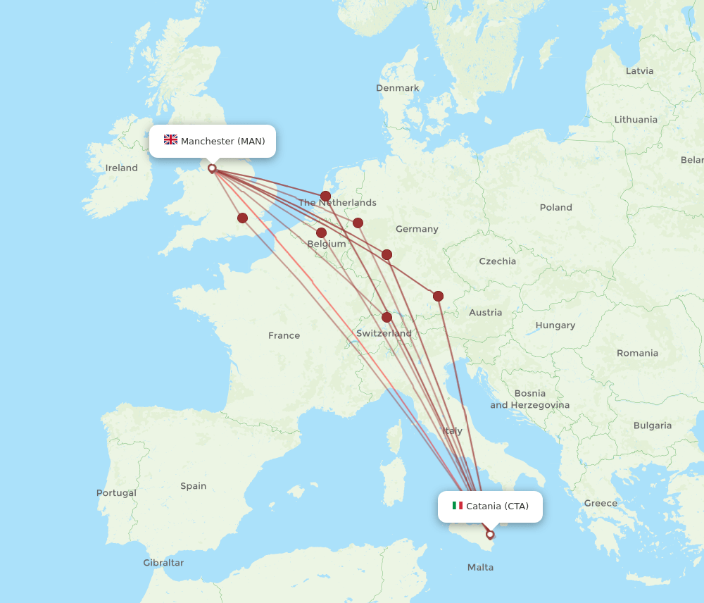CTA to MAN flights and routes map