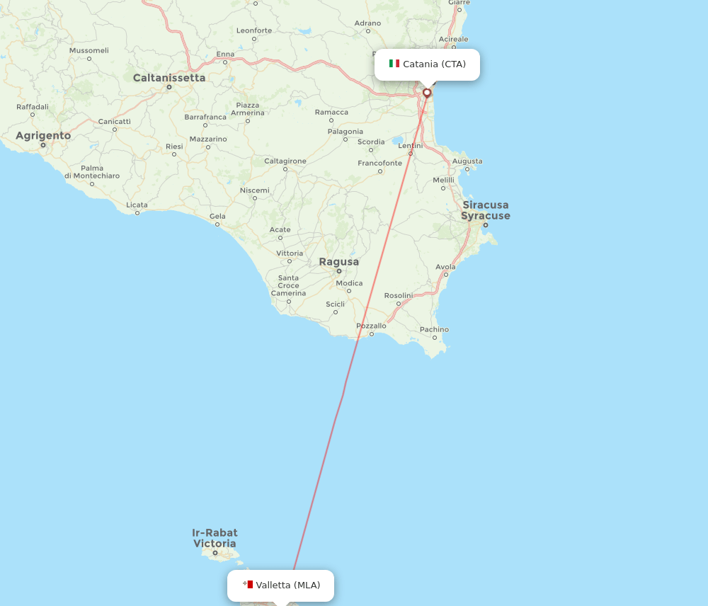 Catania - Malta route map and flight paths