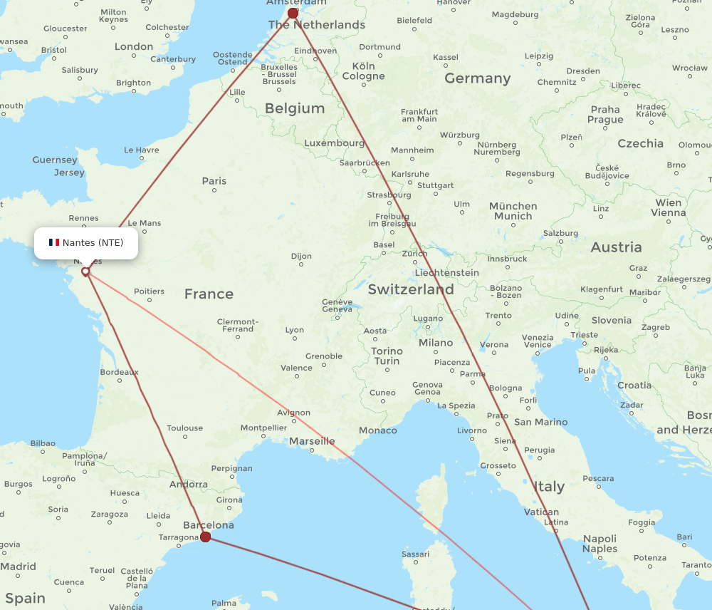 CTA to NTE flights and routes map