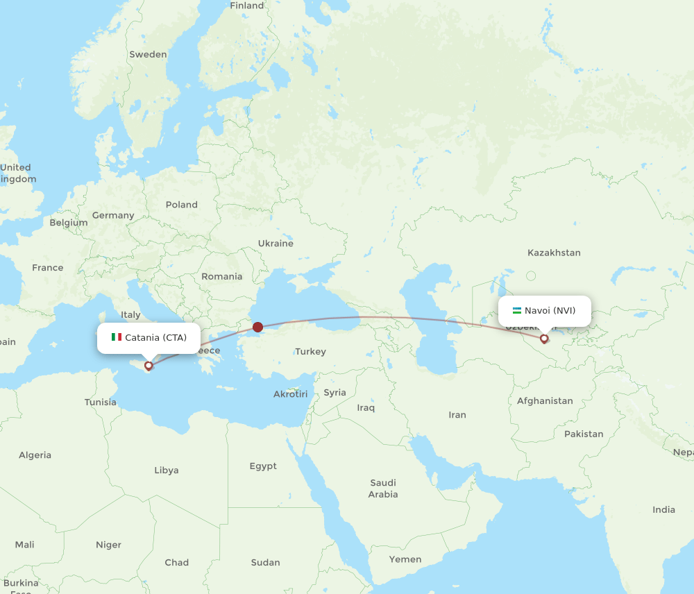 Catania - Navoi route map and flight paths