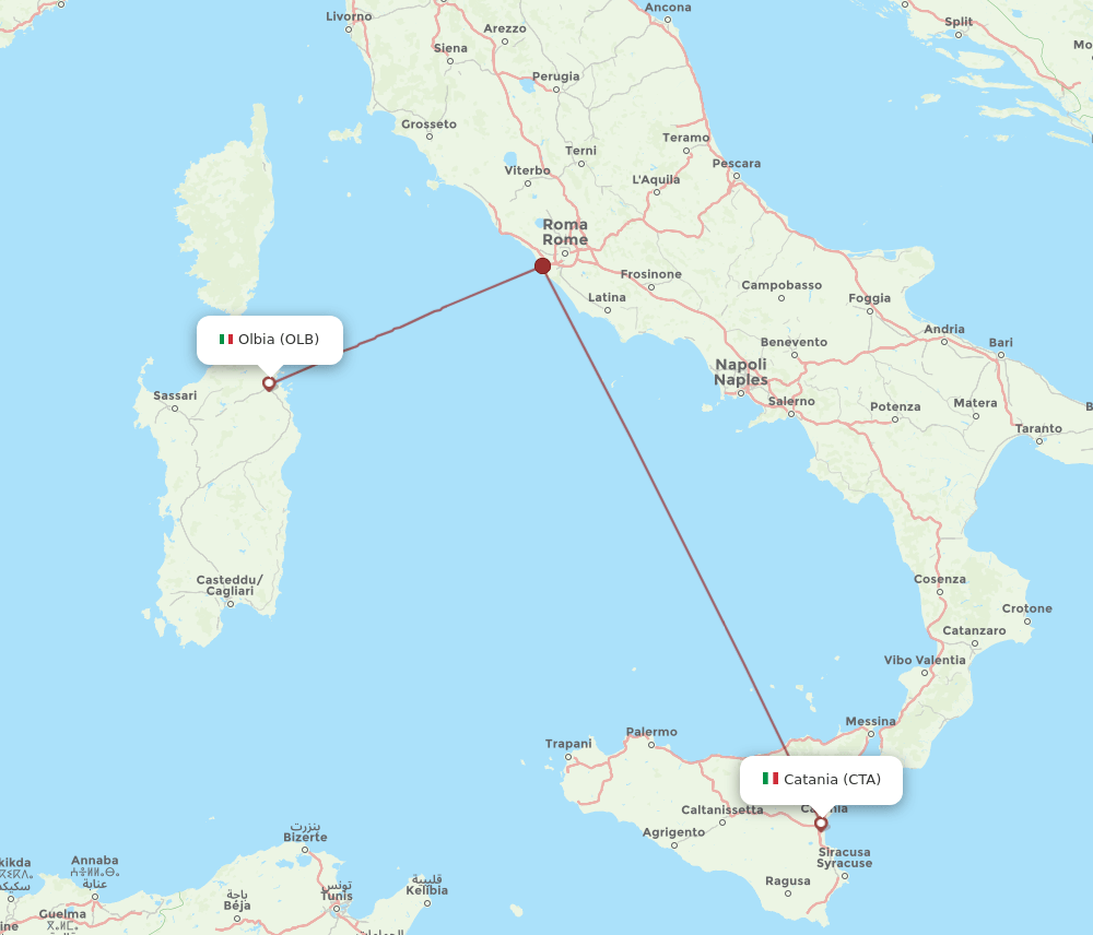 CTA to OLB flights and routes map