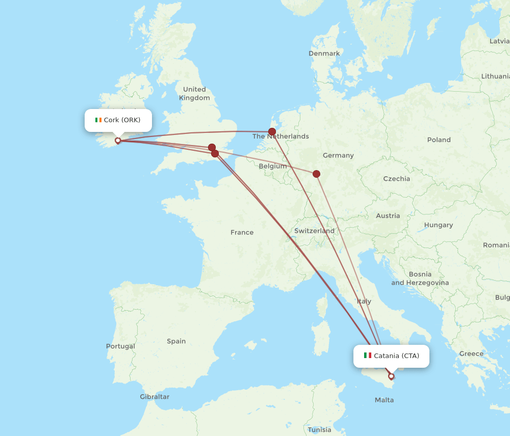 CTA to ORK flights and routes map