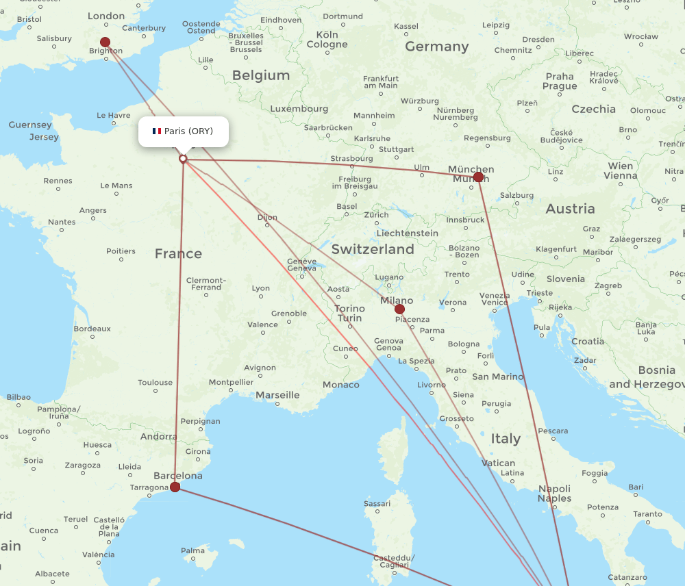 CTA to ORY flights and routes map