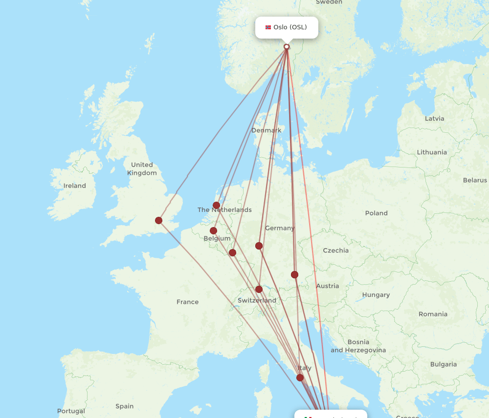 CTA-OSL flight routes