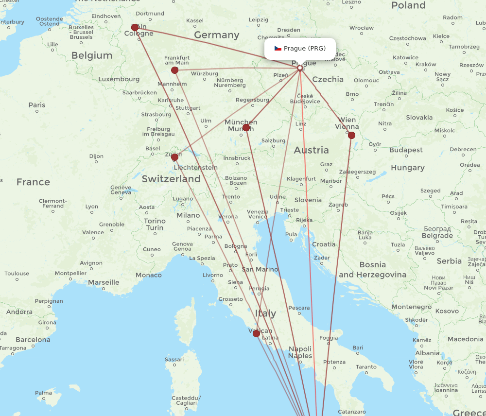 CTA to PRG flights and routes map