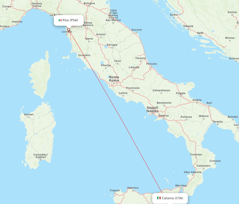 Catania - Pisa route map and flight paths