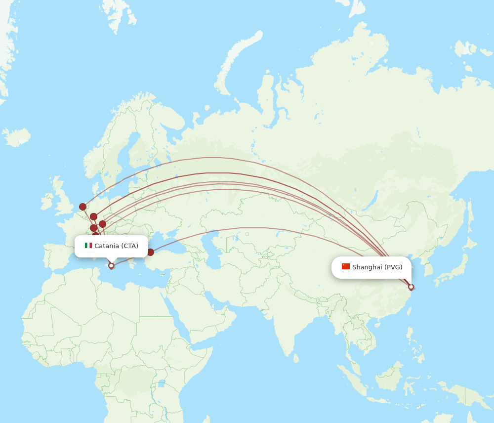 CTA to PVG flights and routes map