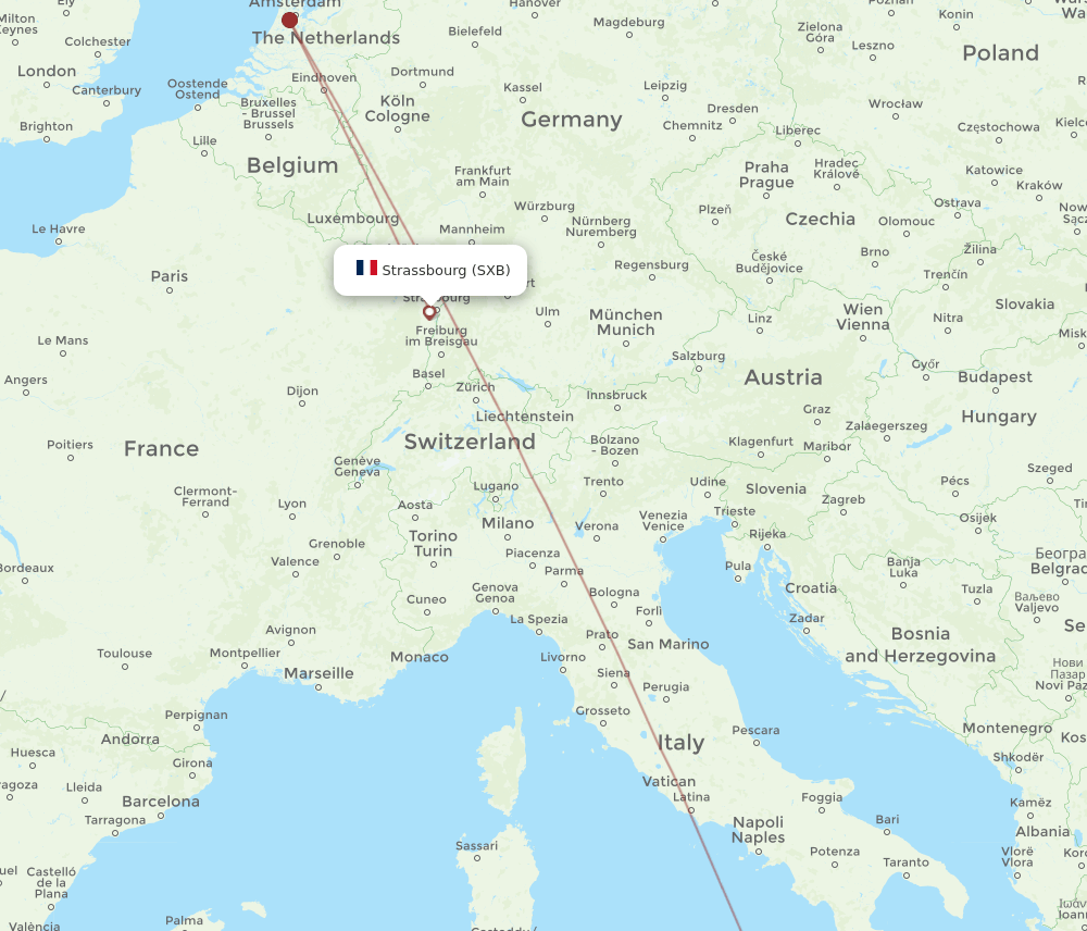 Strasbourg - Catania route map and flight paths