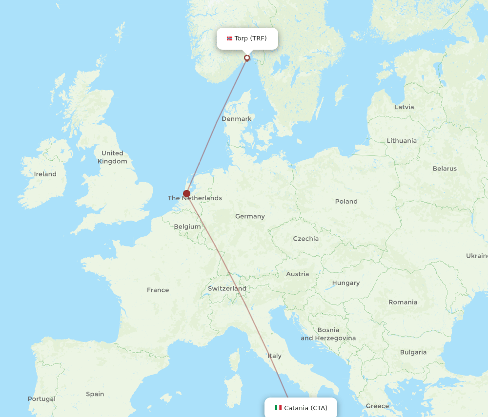 Catania - Sandefjord route map and flight paths