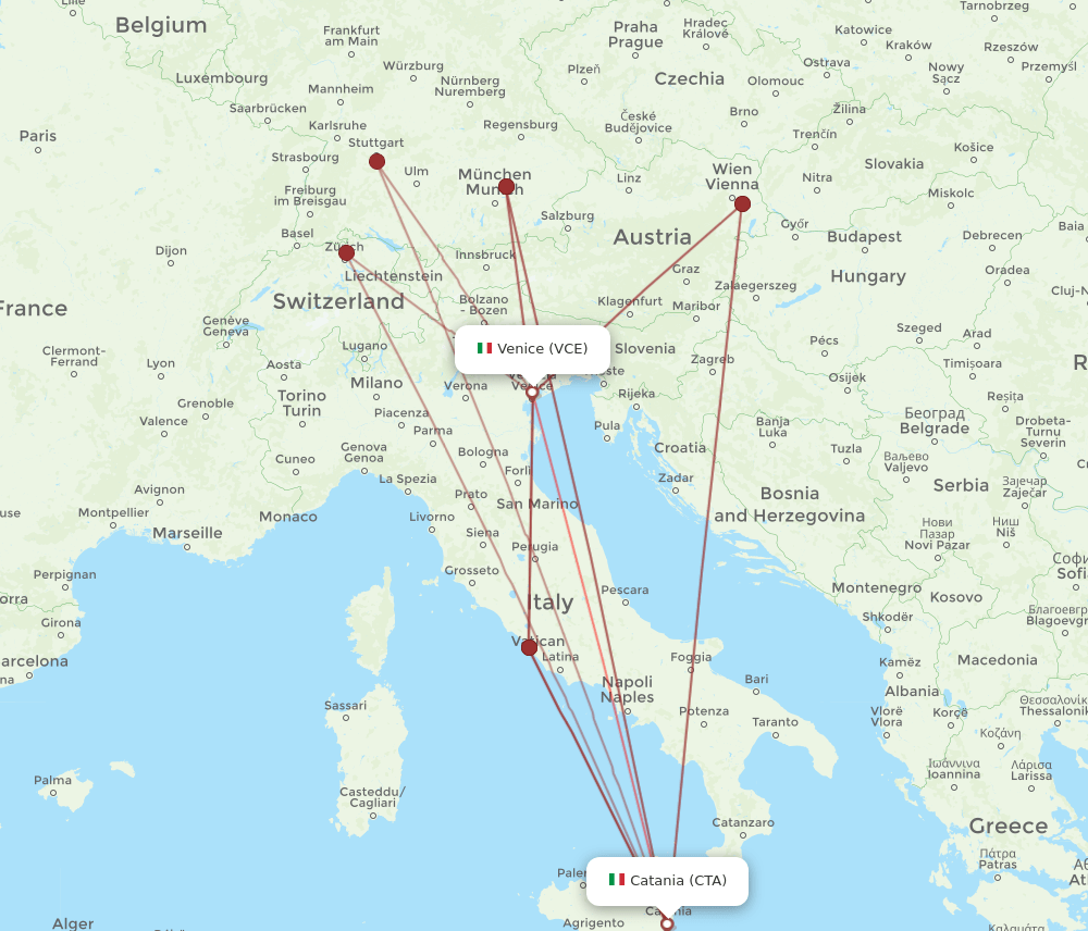 CTA-VCE flight routes