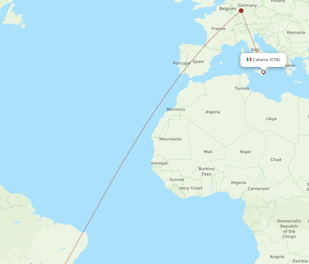 Catania - Campinas route map and flight paths