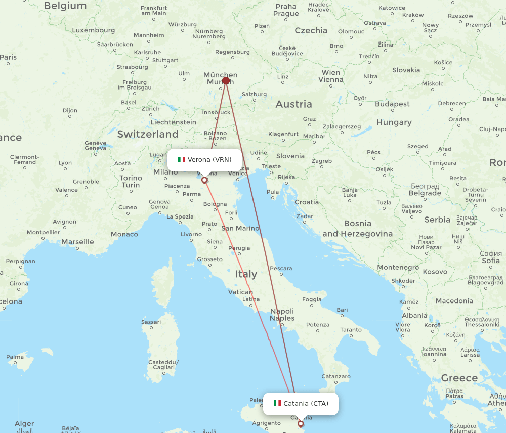 CTA to VRN flights and routes map