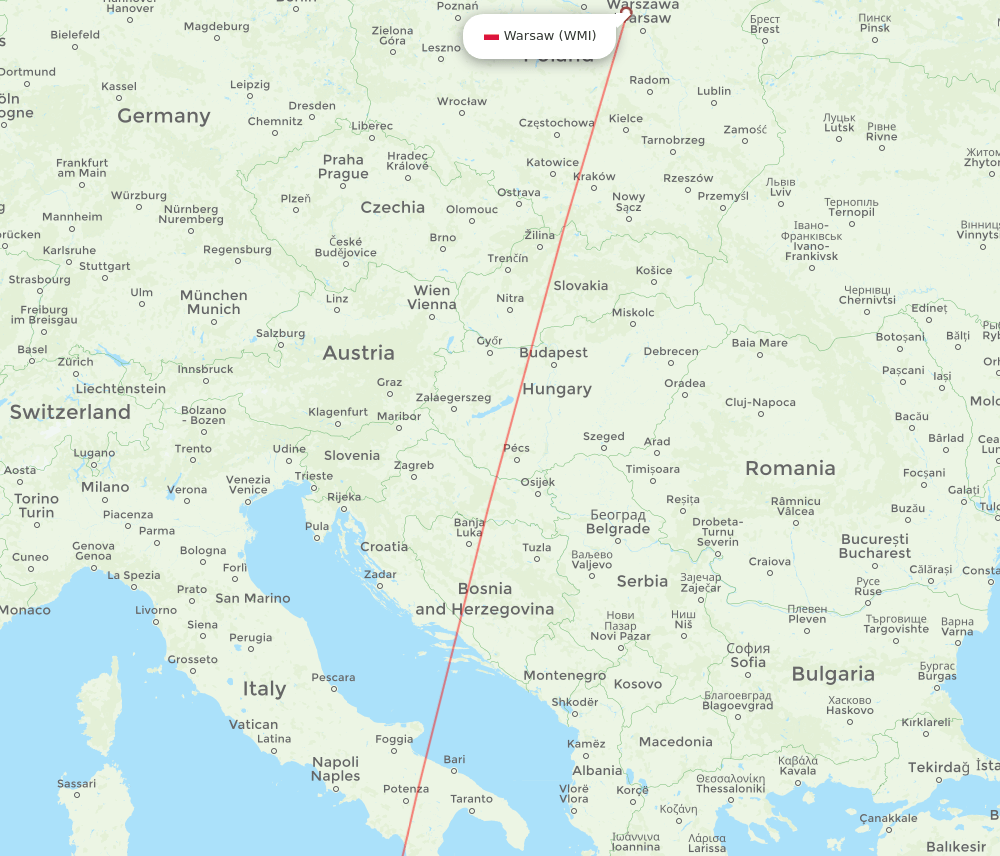 Catania - Modlin route map and flight paths