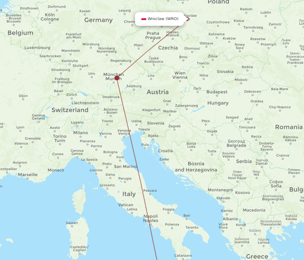 CTA to WRO flights and routes map