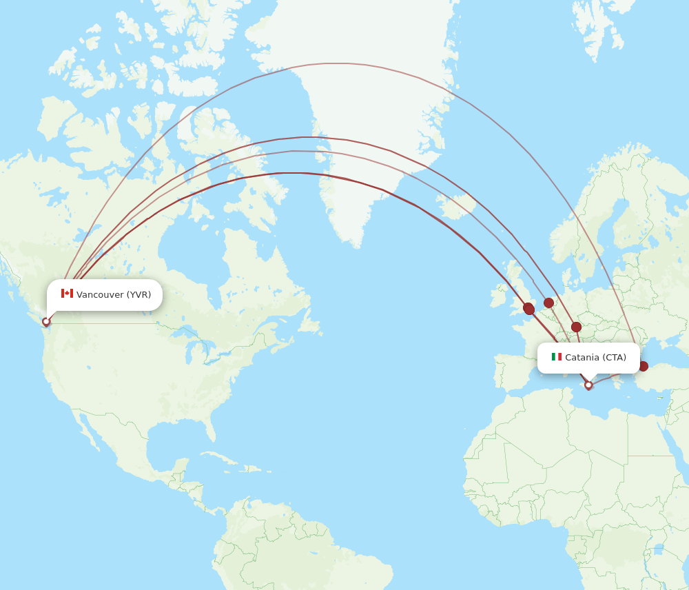 YVR to CTA flights and routes map