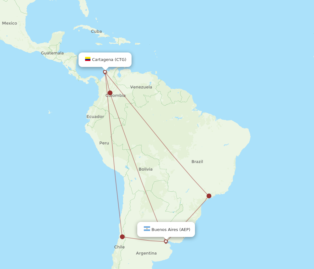 CTG to AEP flights and routes map