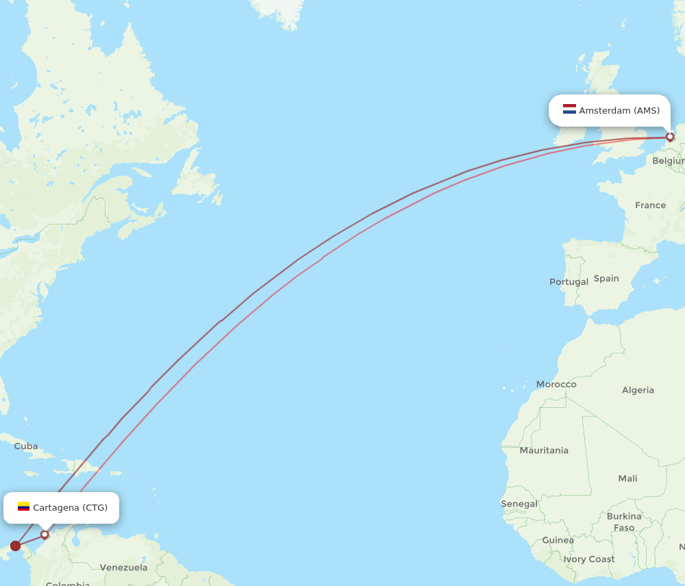 CTG-AMS flight routes