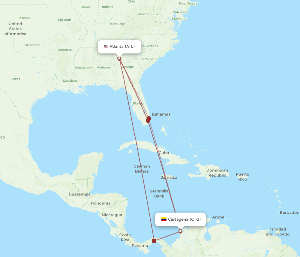 CTG-ATL flight routes