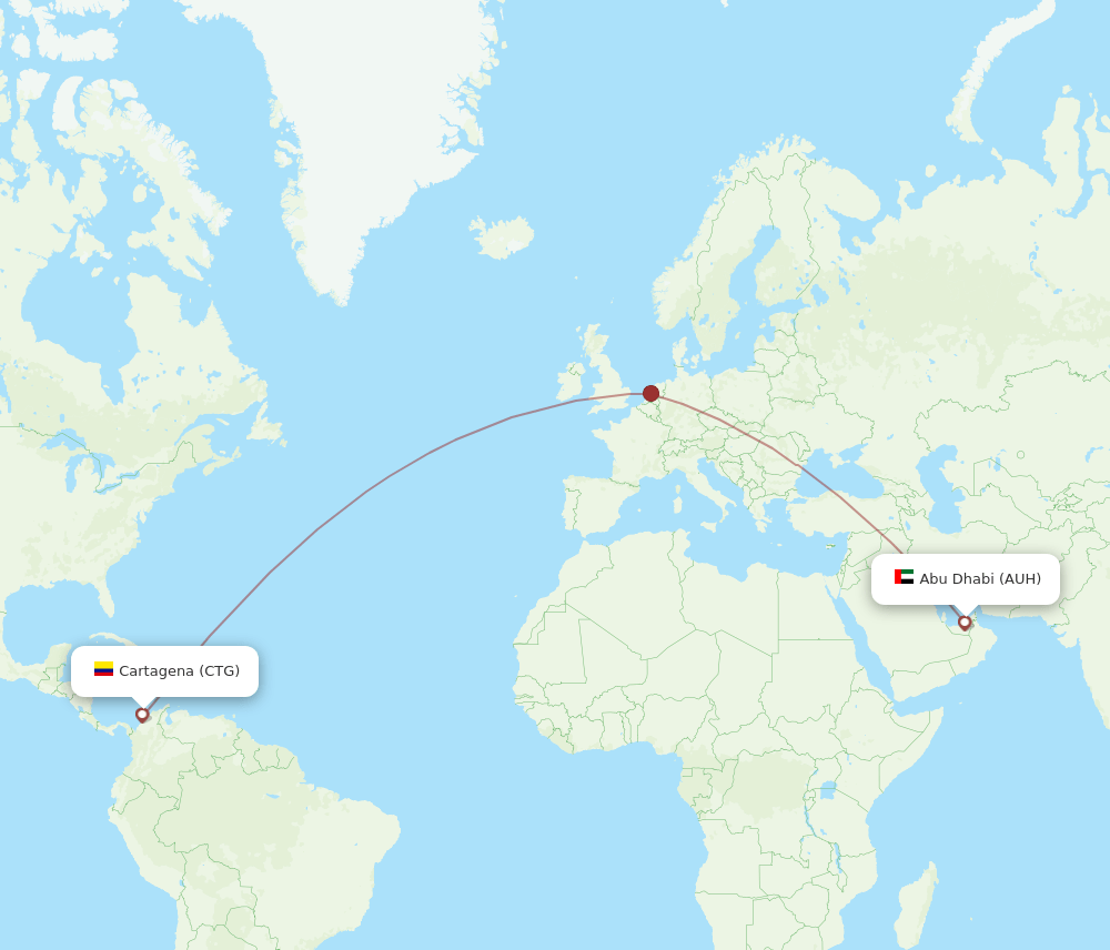 Abu Dhabi - Cartagena route map and flight paths