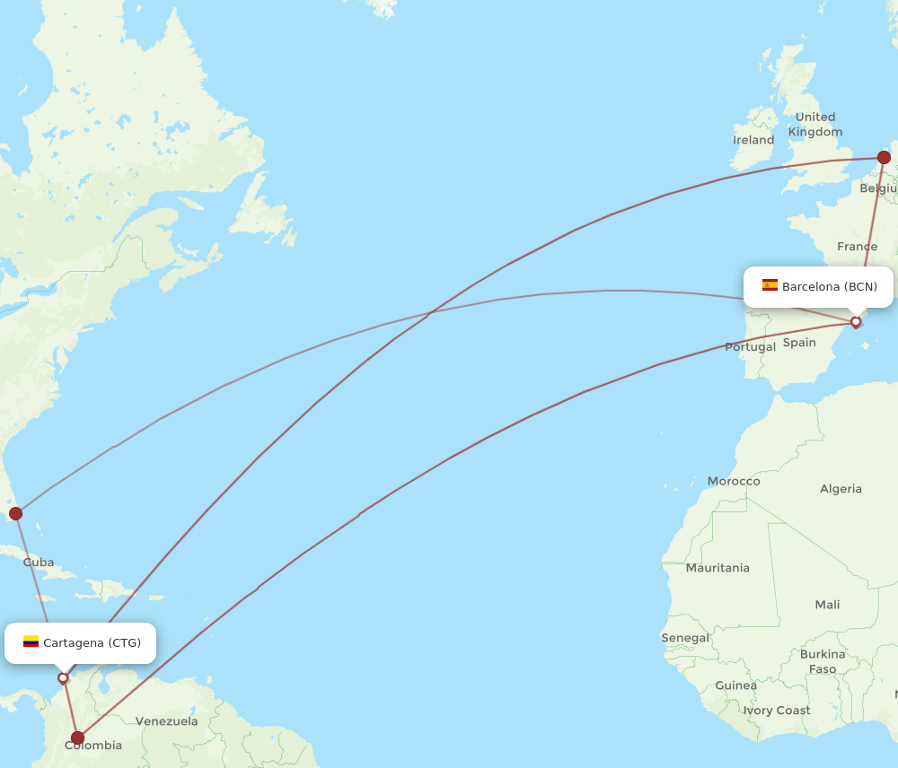 CTG-BCN flight routes