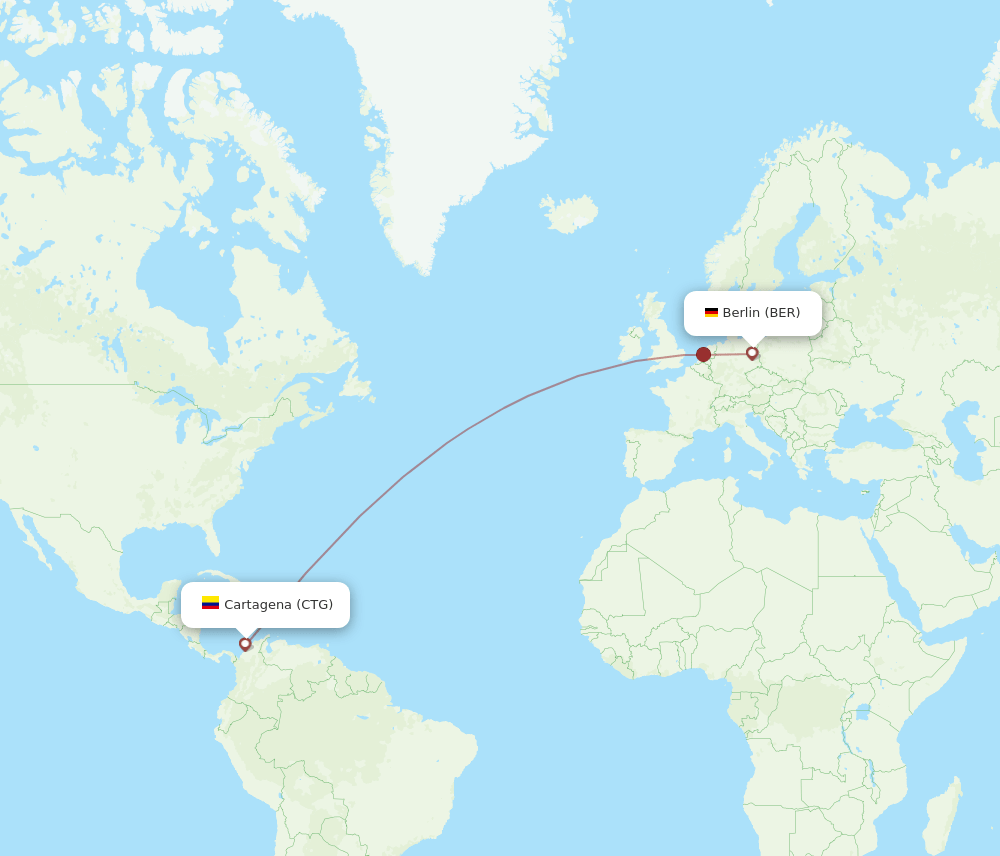 Berlin - Cartagena route map and flight paths