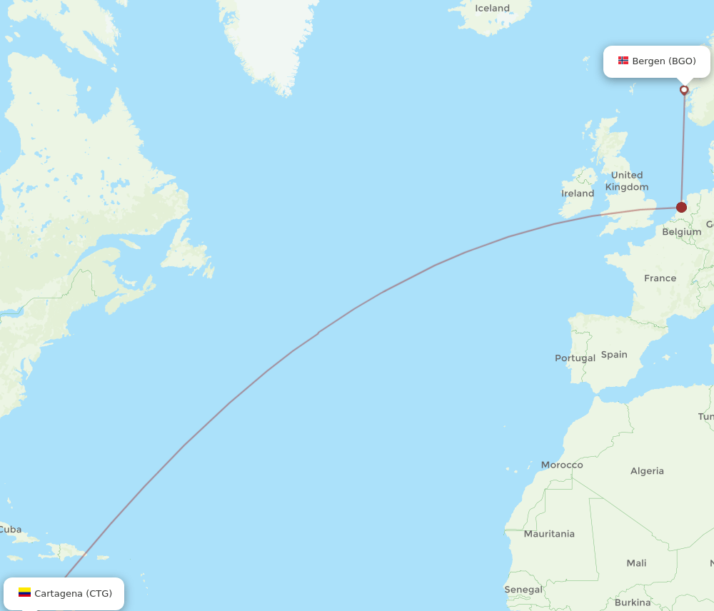 BGO to CTG flights and routes map