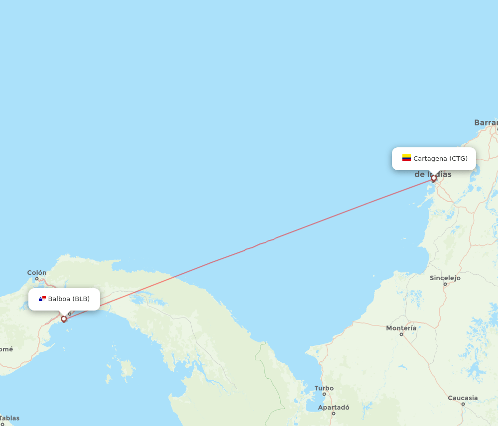 Cartagena - Balboa route map and flight paths