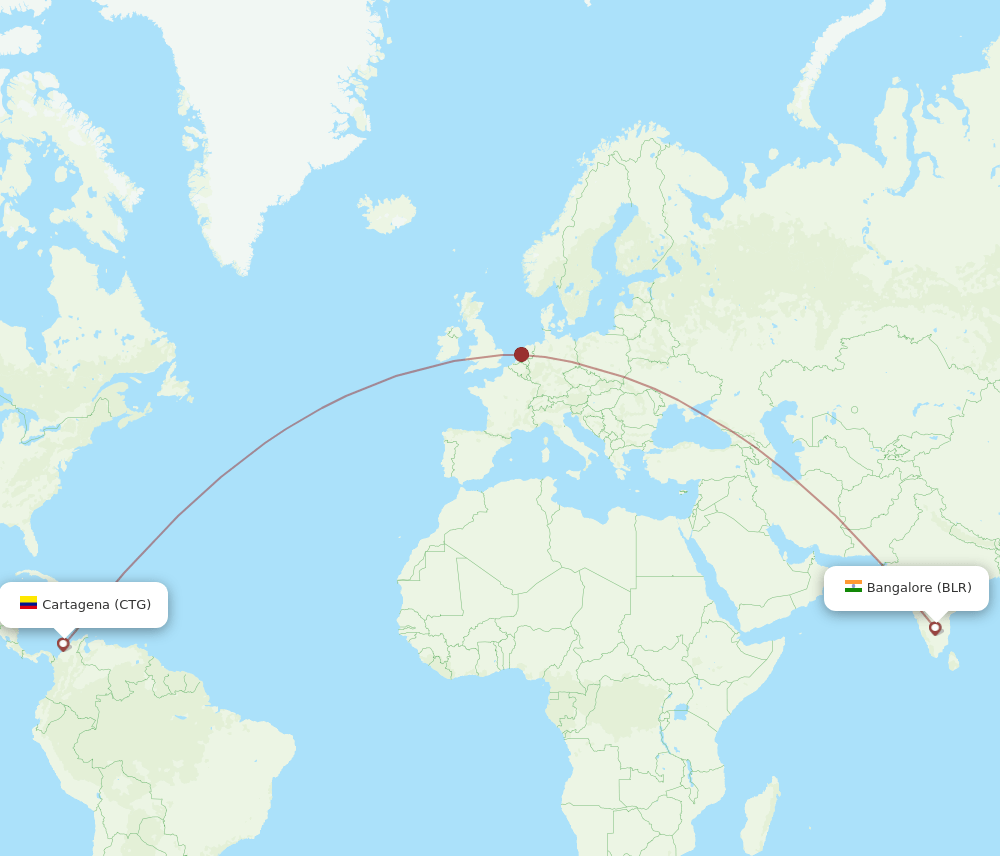 Bengaluru - Cartagena route map and flight paths