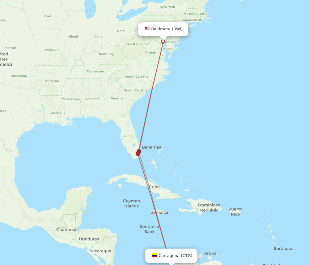 CTG-BWI flight routes