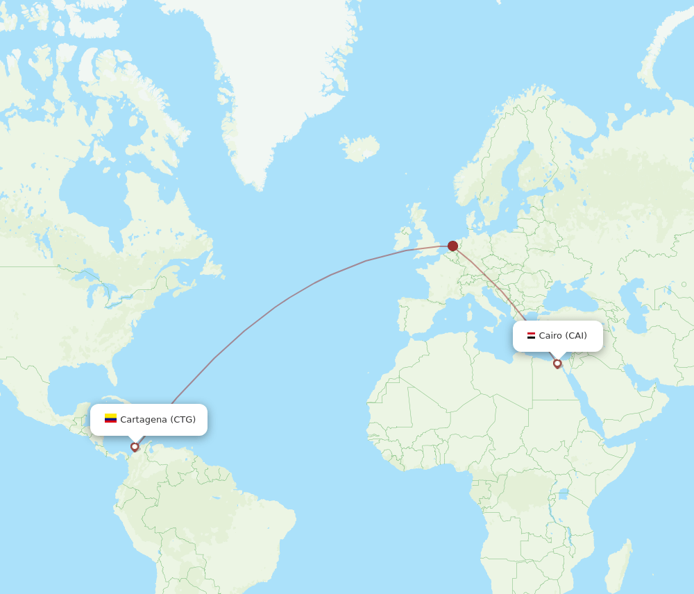 Cairo - Cartagena route map and flight paths