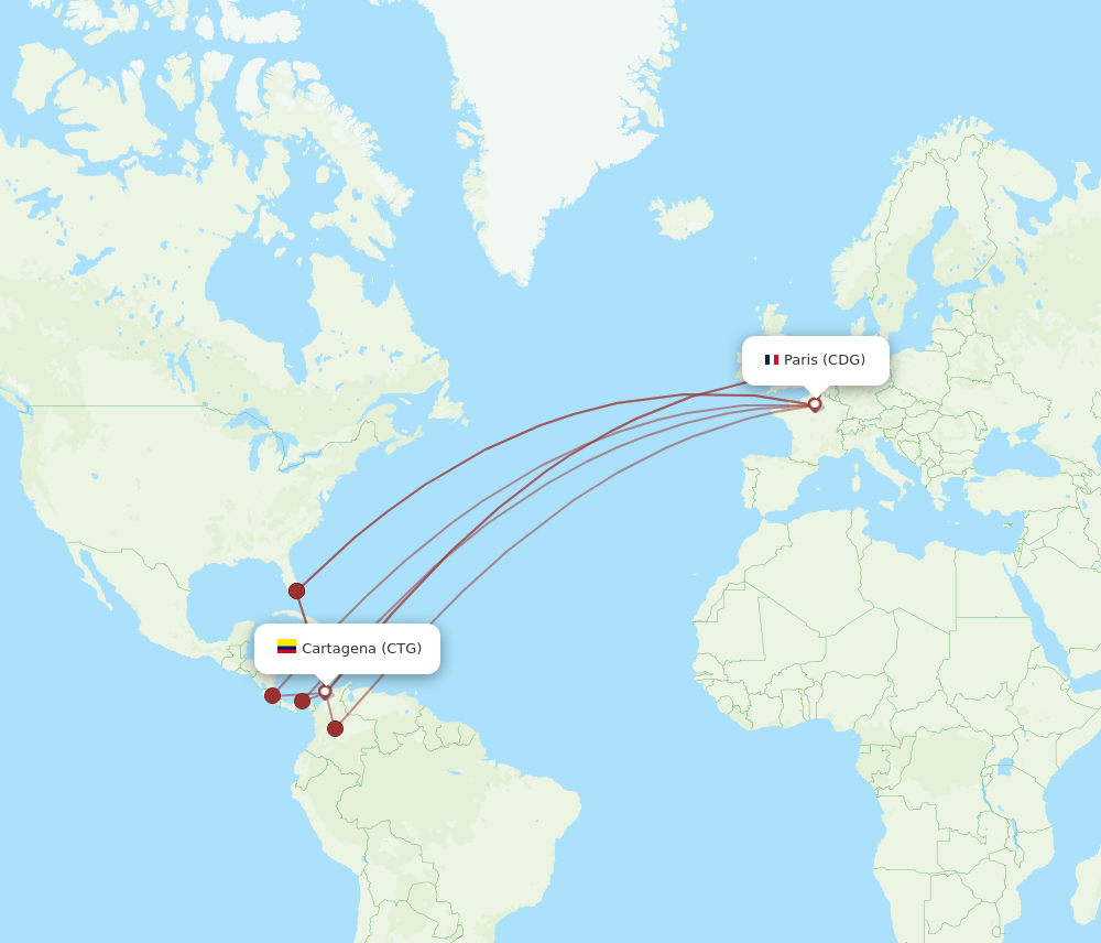 CTG to CDG flights and routes map