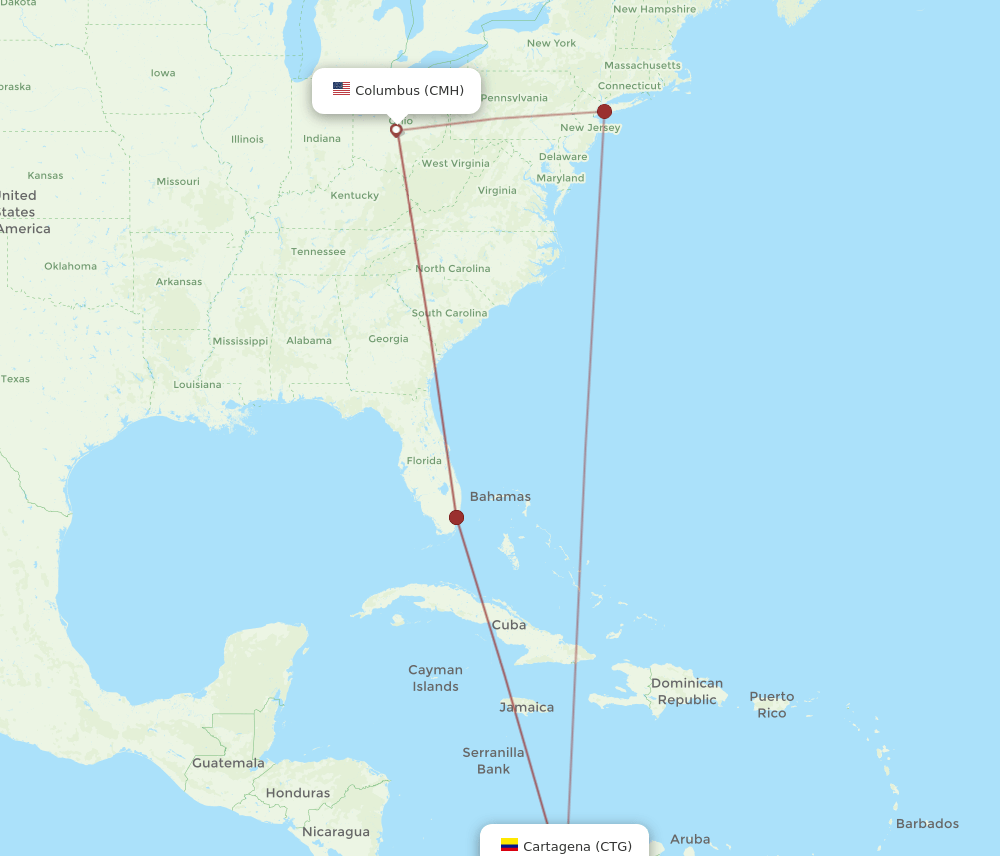 CTG to CMH flights and routes map