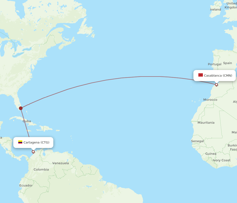CMN to CTG flights and routes map