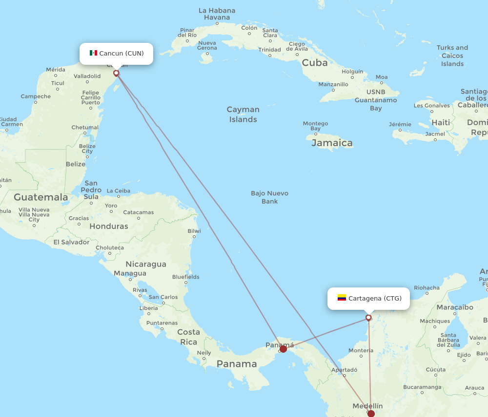 CTG-CUN flight routes