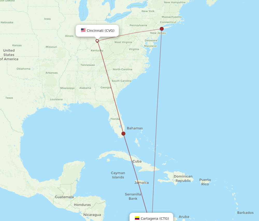 CTG-CVG flight routes