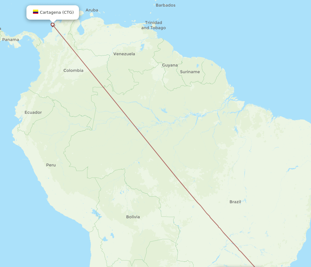 Curitiba - Cartagena route map and flight paths