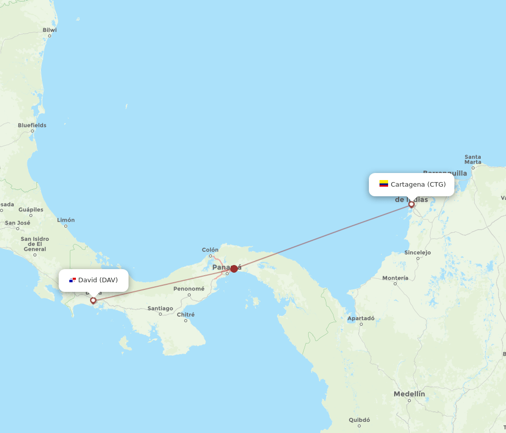 CTG to DAV flights and routes map