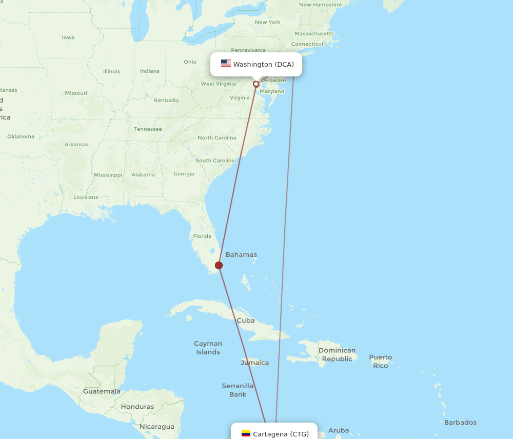 CTG-DCA flight routes