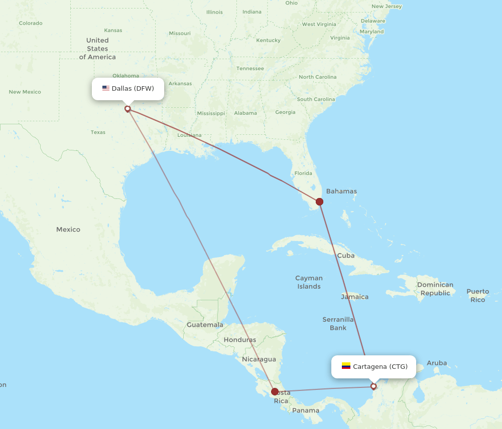 CTG-DFW flight routes