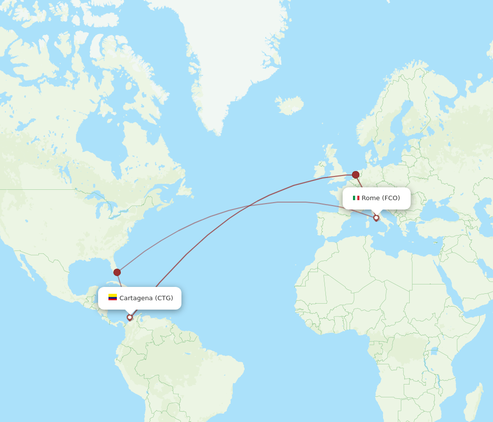 CTG to FCO flights and routes map